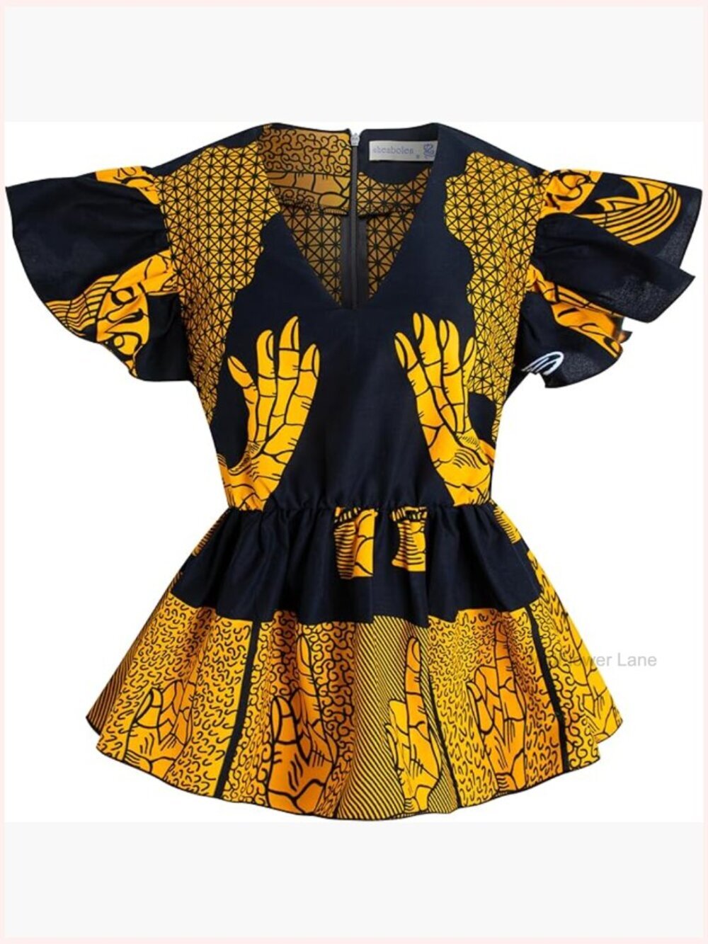 Short Sleeve V-Neck Peasant Blouse Ankara Print Cotton Top